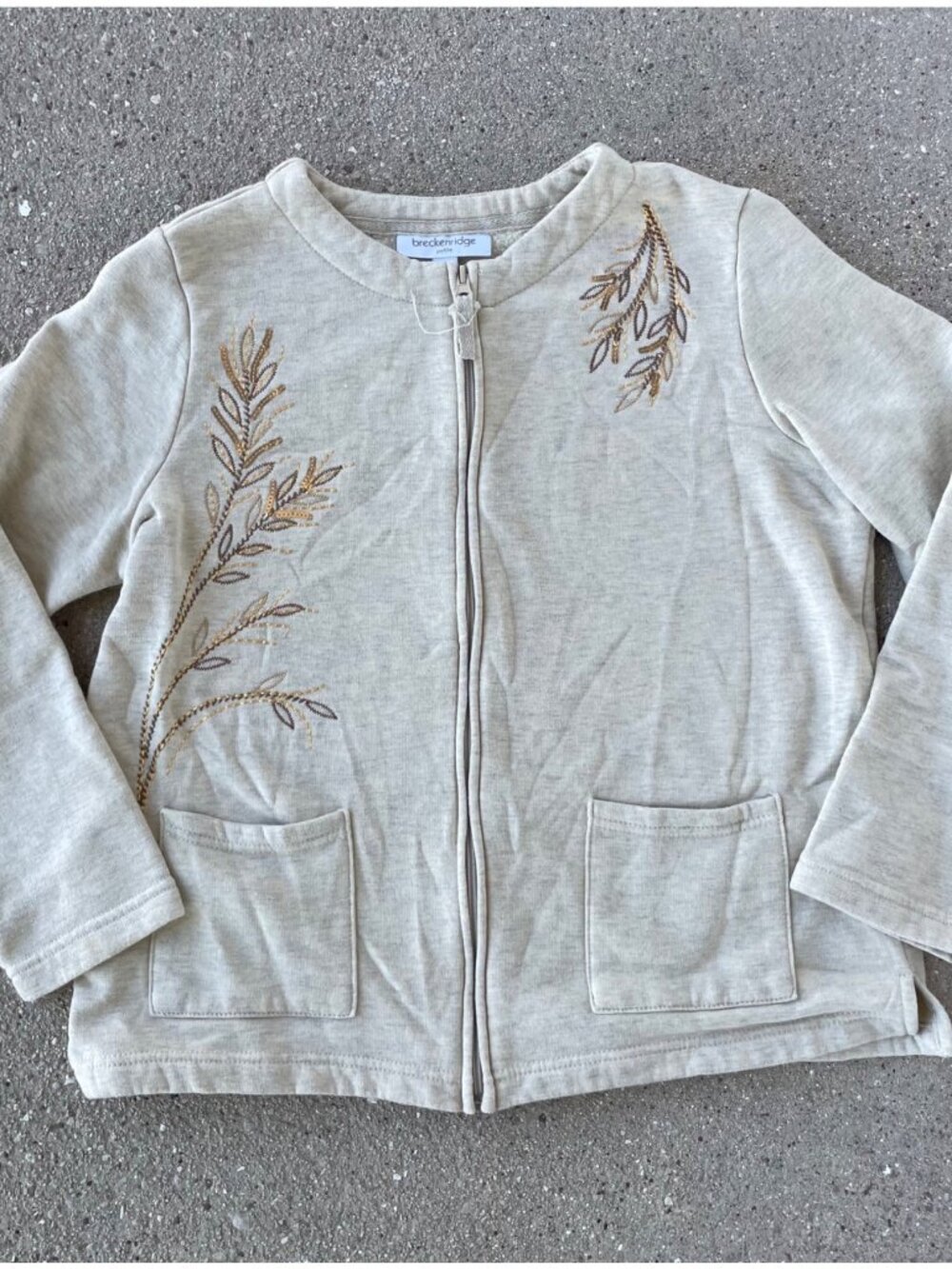 Vintage Style Zip Cardigan Womens M P Cream Gold Sequin Embroidered Grandmacore